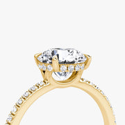Round Cut - Pave Band Hidden Halo - Classic Engagement Ring- 14 K Gold